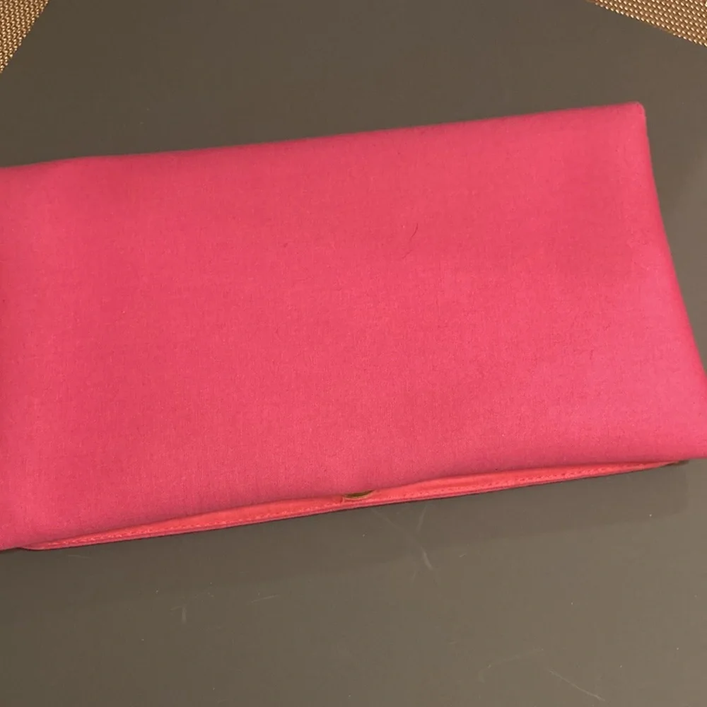NWT Barbie pink cloth ornate clutch with convertible gold tone chain strap